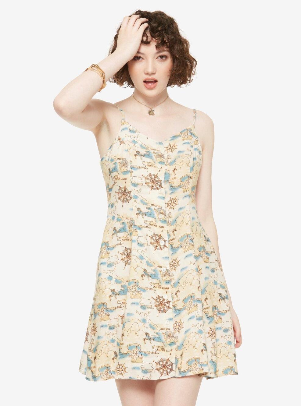 Disney Peter Pan Never Land Map Print Button-Front Dress by Hot Topic sz L